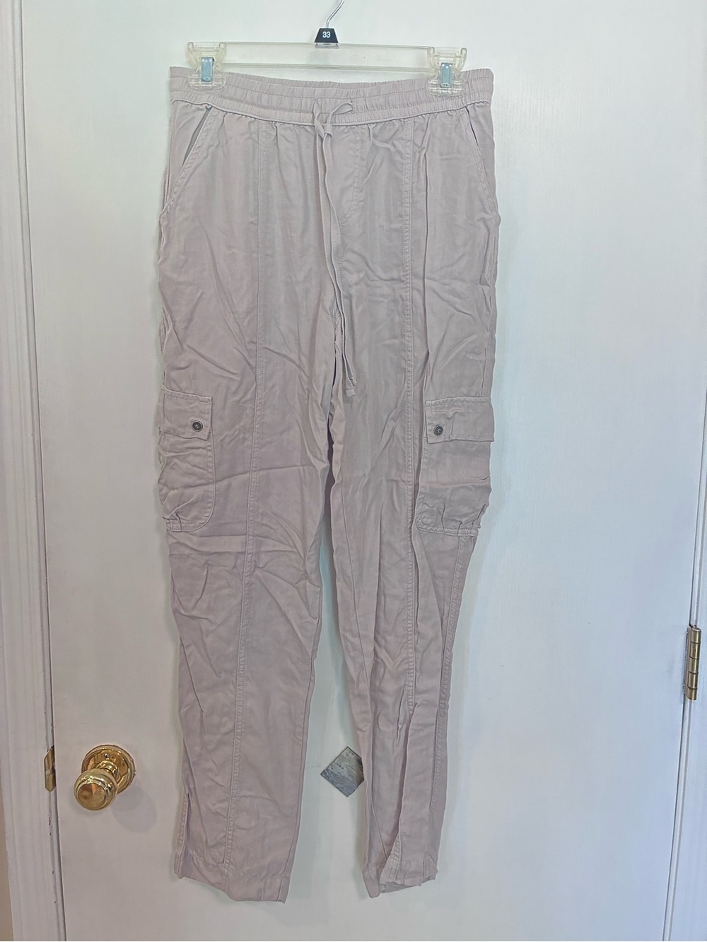 Women's Light Taupe Cargo Jogger Pants with Drawstring Waist